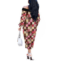 Christmas Patchwork Fake Tuxedo Off The Shoulder Long Sleeve Dress Santa and Reindeer Pink Plaid Style - Wonder Print Shop