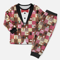 Christmas Patchwork Fake Tuxedo Christmas Pajama Set Santa and Reindeer Pink Plaid Style - Wonder Print Shop