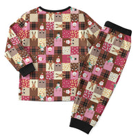 Christmas Patchwork Fake Tuxedo Christmas Pajama Set Santa and Reindeer Pink Plaid Style - Wonder Print Shop