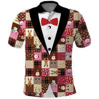 Christmas Patchwork Fake Tuxedo Polo Shirt Santa and Reindeer Pink Plaid Style - Wonder Print Shop