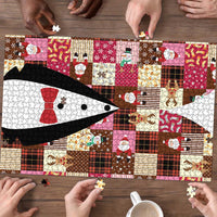 Christmas Patchwork Fake Tuxedo Puzzle Santa and Reindeer Pink Plaid Style - Wonder Print Shop