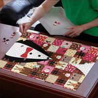 Christmas Patchwork Fake Tuxedo Puzzle Santa and Reindeer Pink Plaid Style - Wonder Print Shop