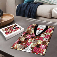 Christmas Patchwork Fake Tuxedo Puzzle Santa and Reindeer Pink Plaid Style - Wonder Print Shop