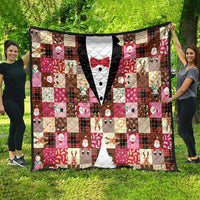 Christmas Patchwork Fake Tuxedo Quilt Santa and Reindeer Pink Plaid Style - Wonder Print Shop