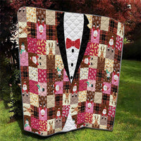 Christmas Patchwork Fake Tuxedo Quilt Santa and Reindeer Pink Plaid Style - Wonder Print Shop
