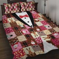 Christmas Patchwork Fake Tuxedo Quilt Bed Set Santa and Reindeer Pink Plaid Style - Wonder Print Shop