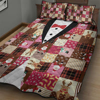 Christmas Patchwork Fake Tuxedo Quilt Bed Set Santa and Reindeer Pink Plaid Style - Wonder Print Shop