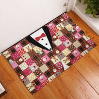 Christmas Patchwork Fake Tuxedo Rubber Doormat Santa and Reindeer Pink Plaid Style - Wonder Print Shop