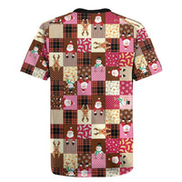 Christmas Patchwork Fake Tuxedo Rugby Jersey Santa and Reindeer Pink Plaid Style - Wonder Print Shop