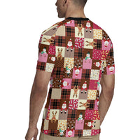 Christmas Patchwork Fake Tuxedo Rugby Jersey Santa and Reindeer Pink Plaid Style - Wonder Print Shop