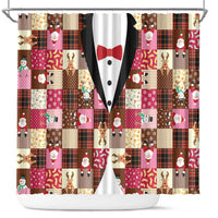 Christmas Patchwork Fake Tuxedo Shower Curtain Santa and Reindeer Pink Plaid Style - Wonder Print Shop