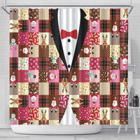 Christmas Patchwork Fake Tuxedo Shower Curtain Santa and Reindeer Pink Plaid Style - Wonder Print Shop