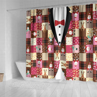 Christmas Patchwork Fake Tuxedo Shower Curtain Santa and Reindeer Pink Plaid Style - Wonder Print Shop