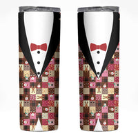 Christmas Patchwork Fake Tuxedo Skinny Tumbler Santa and Reindeer Pink Plaid Style - Wonder Print Shop