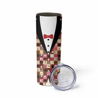 Christmas Patchwork Fake Tuxedo Skinny Tumbler Santa and Reindeer Pink Plaid Style - Wonder Print Shop