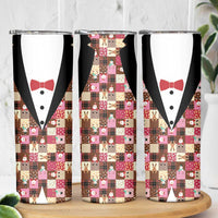 Christmas Patchwork Fake Tuxedo Skinny Tumbler Santa and Reindeer Pink Plaid Style - Wonder Print Shop