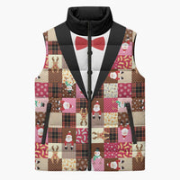 Christmas Patchwork Fake Tuxedo Sleeveless Puffer Jacket Santa and Reindeer Pink Plaid Style - Wonder Print Shop