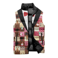 Christmas Patchwork Fake Tuxedo Sleeveless Puffer Jacket Santa and Reindeer Pink Plaid Style - Wonder Print Shop