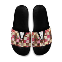 Christmas Patchwork Fake Tuxedo Slide Sandals Santa and Reindeer Pink Plaid Style - Wonder Print Shop