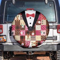 Christmas Patchwork Fake Tuxedo Spare Tire Cover Santa and Reindeer Pink Plaid Style - Wonder Print Shop