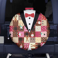 Christmas Patchwork Fake Tuxedo Spare Tire Cover Santa and Reindeer Pink Plaid Style - Wonder Print Shop