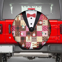 Christmas Patchwork Fake Tuxedo Spare Tire Cover Santa and Reindeer Pink Plaid Style - Wonder Print Shop