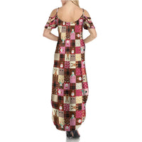 Christmas Patchwork Fake Tuxedo Summer Maxi Dress Santa and Reindeer Pink Plaid Style - Wonder Print Shop
