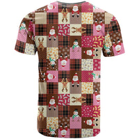Christmas Patchwork Fake Tuxedo T Shirt Santa and Reindeer Pink Plaid Style - Wonder Print Shop
