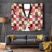 Christmas Patchwork Fake Tuxedo Tapestry Santa and Reindeer Pink Plaid Style - Wonder Print Shop