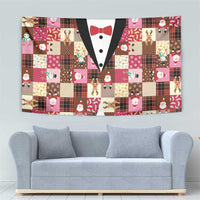 Christmas Patchwork Fake Tuxedo Tapestry Santa and Reindeer Pink Plaid Style - Wonder Print Shop