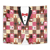 Christmas Patchwork Fake Tuxedo Tapestry Santa and Reindeer Pink Plaid Style - Wonder Print Shop