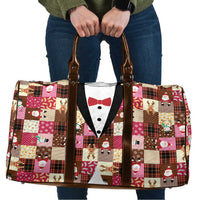 Christmas Patchwork Fake Tuxedo Travel Bag Santa and Reindeer Pink Plaid Style - Wonder Print Shop