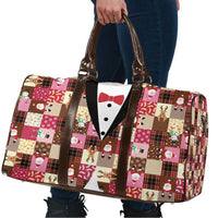 Christmas Patchwork Fake Tuxedo Travel Bag Santa and Reindeer Pink Plaid Style - Wonder Print Shop