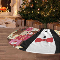 Christmas Patchwork Fake Tuxedo Tree Skirt Santa and Reindeer Pink Plaid Style - Wonder Print Shop