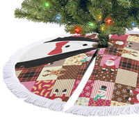 Christmas Patchwork Fake Tuxedo Tree Skirt Santa and Reindeer Pink Plaid Style - Wonder Print Shop