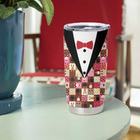 Christmas Patchwork Fake Tuxedo Tumbler Cup Santa and Reindeer Pink Plaid Style - Wonder Print Shop