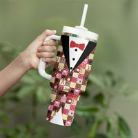 Christmas Patchwork Fake Tuxedo Tumbler With Handle Santa and Reindeer Pink Plaid Style - Wonder Print Shop