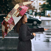 Christmas Patchwork Fake Tuxedo Umbrella Santa and Reindeer Pink Plaid Style - Wonder Print Shop