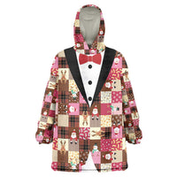 Christmas Patchwork Fake Tuxedo Wearable Blanket Hoodie Santa and Reindeer Pink Plaid Style - Wonder Print Shop