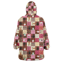 Christmas Patchwork Fake Tuxedo Wearable Blanket Hoodie Santa and Reindeer Pink Plaid Style - Wonder Print Shop
