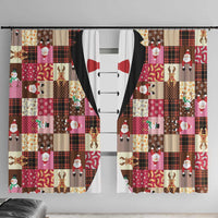 Christmas Patchwork Fake Tuxedo Window Curtain Santa and Reindeer Pink Plaid Style - Wonder Print Shop