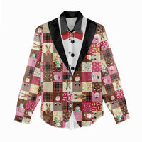 Christmas Patchwork Fake Tuxedo Women Casual Shirt Santa and Reindeer Pink Plaid Style - Wonder Print Shop