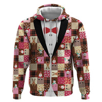 Christmas Patchwork Fake Tuxedo Zip Hoodie Santa and Reindeer Pink Plaid Style - Wonder Print Shop