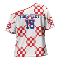 Custom World Football 2026 Croatia Cross Shoulder Shirt Hrvatska Checkerboard Style - Wonder Print Shop
