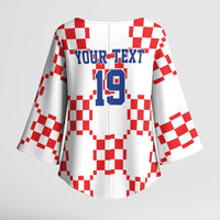 Custom World Football 2026 Croatia Kimono Sleeve Blouse Hrvatska Checkerboard Style - Wonder Print Shop