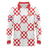 Custom World Football 2026 Croatia Long Sleeve Polo Shirt Hrvatska Checkerboard Style - Wonder Print Shop