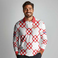 Custom World Football 2026 Croatia Long Sleeve Polo Shirt Hrvatska Checkerboard Style - Wonder Print Shop