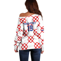 Custom World Football 2026 Croatia Off Shoulder Sweater Hrvatska Checkerboard Style - Wonder Print Shop