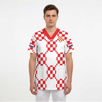 Custom World Football 2026 Croatia Scrub Top Hrvatska Checkerboard Style - Wonder Print Shop
