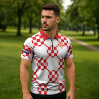 Custom World Football 2026 Croatia Zipper Polo Shirt Hrvatska Checkerboard Style - Wonder Print Shop